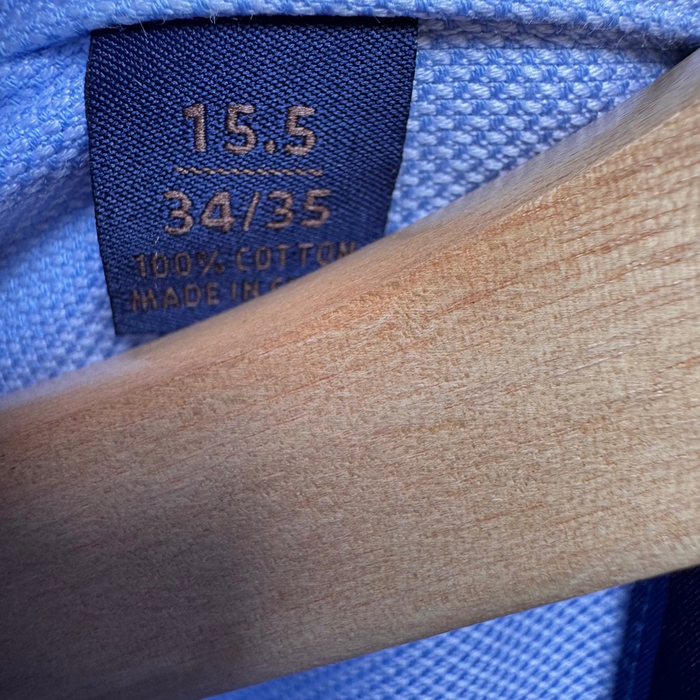 David Donahue Trim Dress Shirt 15.5 34/35 Blue Royal Oxford Cotton‎ Woven Spread - Picture 7 of 9